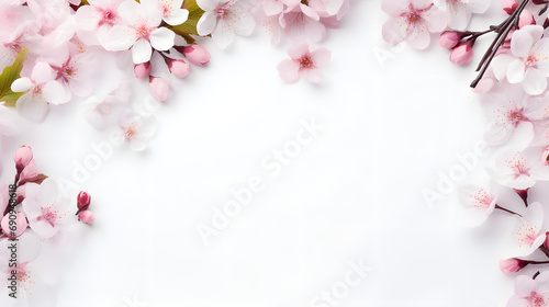 Mother's day card background. Top view of pink flowers on a pure white background, valentine's day, easter, birthday, happy women's day, mother's day, flat lay, top view, copy space