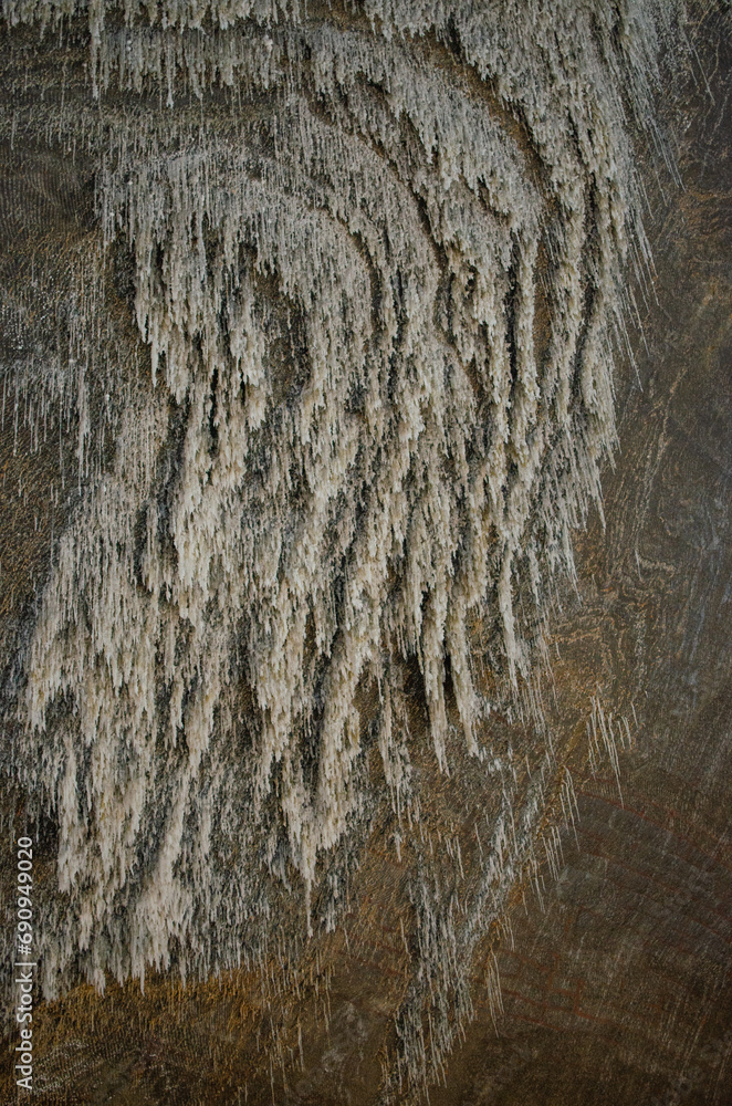 Small stalactites in a salt mining cave Salina Turda, Romania, travel photography, destination - obrazy, fototapety, plakaty 
