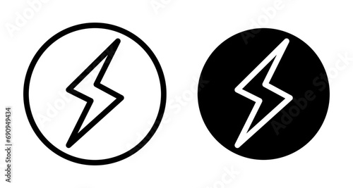Electro line vector illustration set. Power lightn thunder bolt in black and blue color. photo