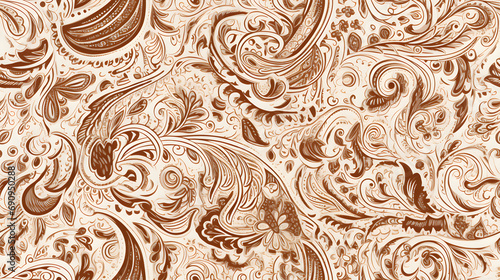 Seamless brown paisley pattern photo