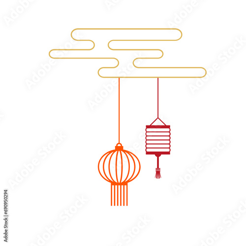 Chinese decorative svg icon with oriental lantern and cloud. icon for Chinese New Year 2024 , Year of the Dragon, mid autumn festival and other traditional celebrations