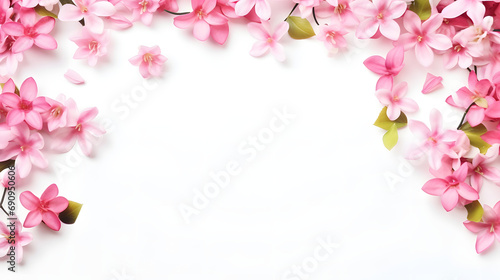 Pink jasmine spring flowers with copy space framed on a white background
