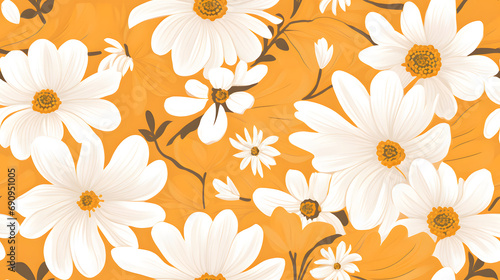 Seamless 70s vintage daisy floral wallpaper background © Munali