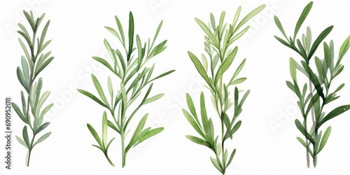 Set of watercolor green leaves rosemary. Collection botanical isolated on white background suitable for Wedding Invitation, save the date, thank you or greeting card, Generative AI © Vivid Snap