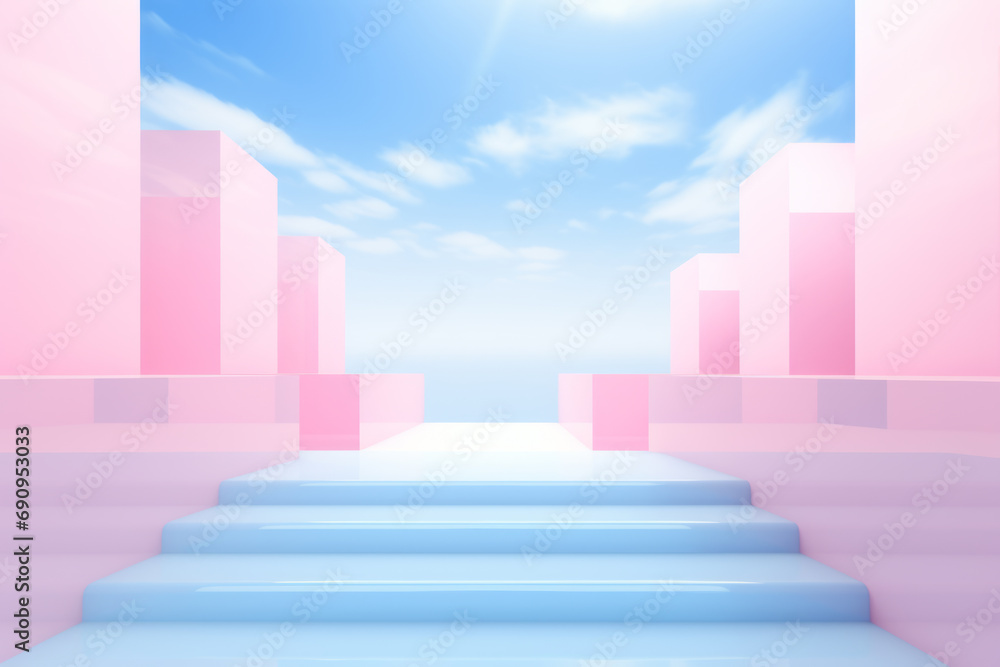 Fototapeta premium Pink and blue abstract background with a stairway to heaven