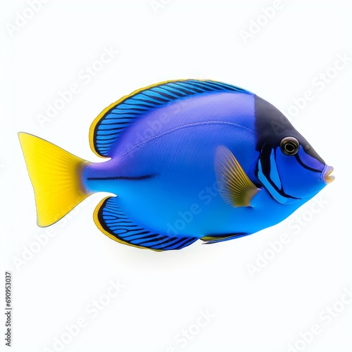 blue tang fish (ocean marine animal) isolated on white background cutout, Generative AI