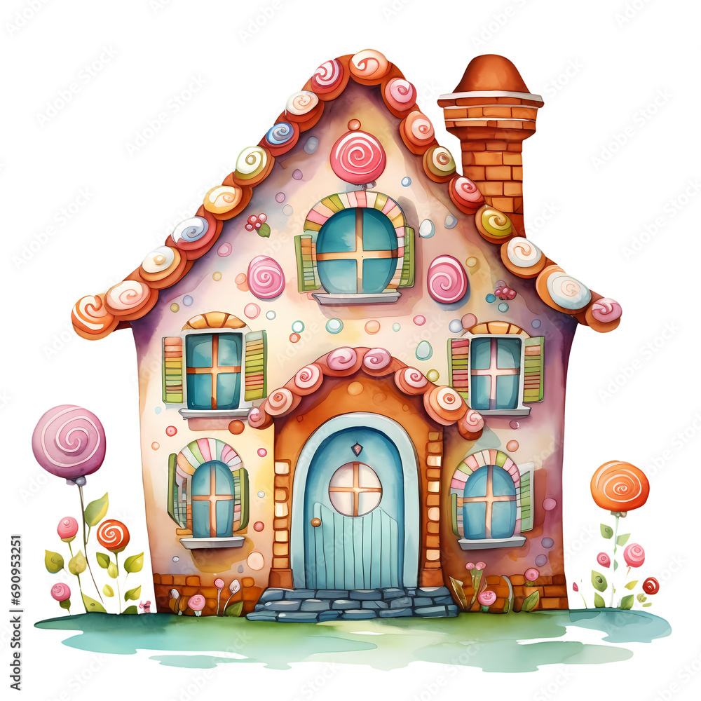 Cute Gingerbread House Watercolor Clipart Illustration