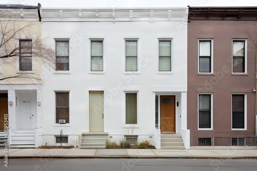 White Row Houses, Street Landscape, Brooklyn Architeture, Facades of American Houses photo