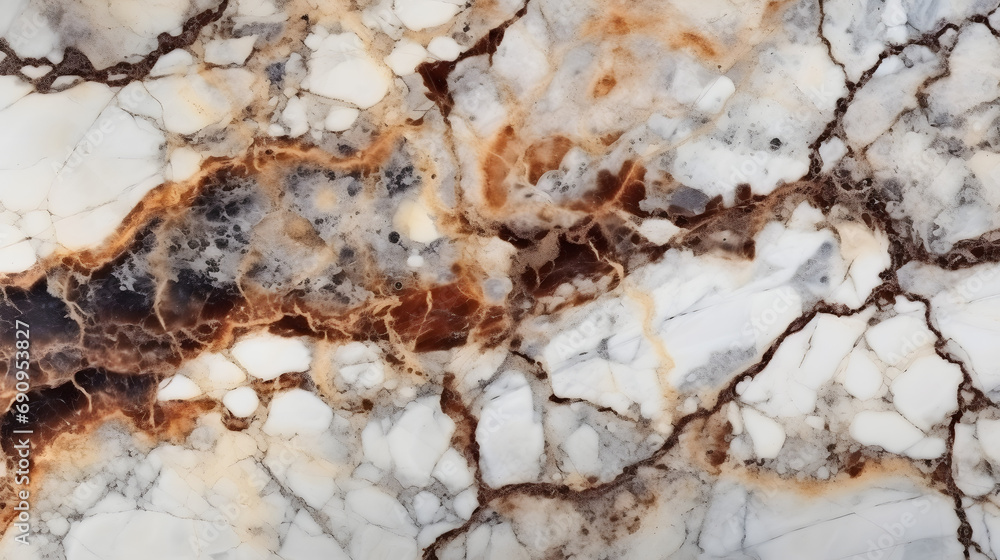 natural pattern of marble background, Surface rock stone with a pattern of Emperador marbel, Close up of abstract texture with high resolution, polished quartz slice background. Generative AI.