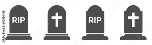 Tombstone flat vector icons. Rip grave vector icons set