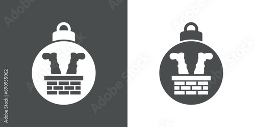 Tiempo de Navidad. Logo con silueta de bola de navidad con piernas de Santa Claus atascado en chimenea para su uso en tarjetas y felicitaciones