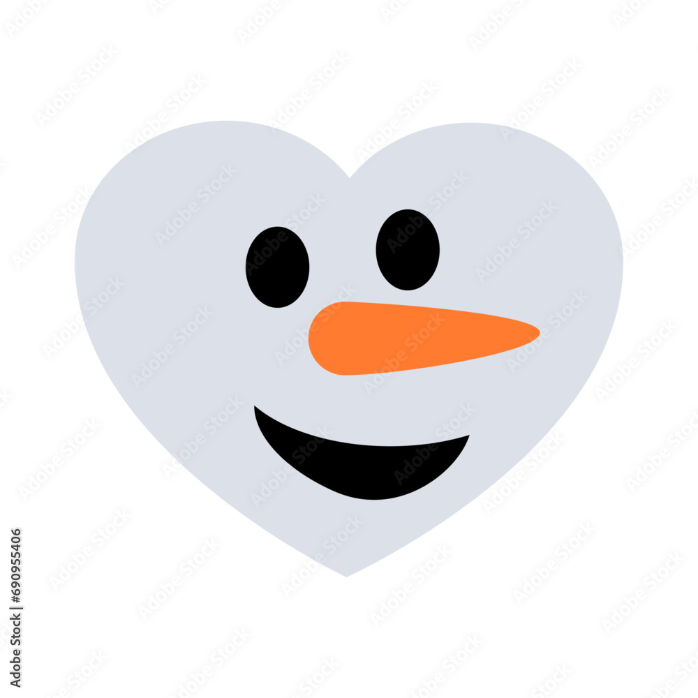 Fototapeta premium Logo snowman. Silueta de corazón con cara de muñeco de nieve con nariz de zanahoria para su uso en tarjetas y felicitaciones de Navidad