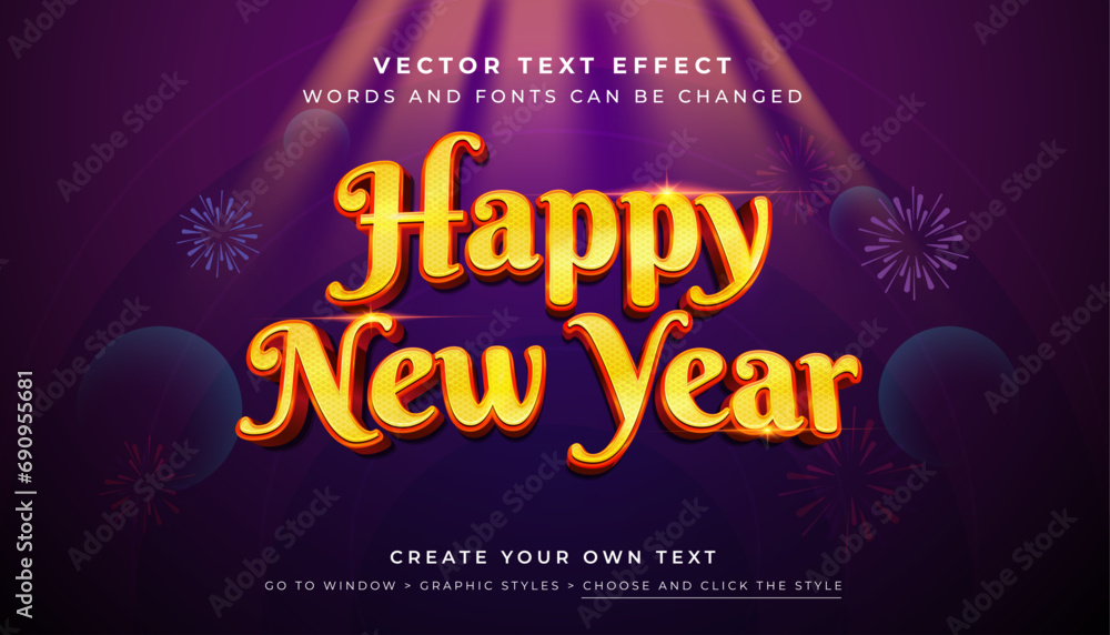 Vector Editable 3D Happy New Year 2024 text effect. Shiny yellow red fireworks graphic style on new year celebration background Vector Editable 3D Happy New Year 2024 text effect. Shiny yellow red fireworks graphic style on new year celebration background