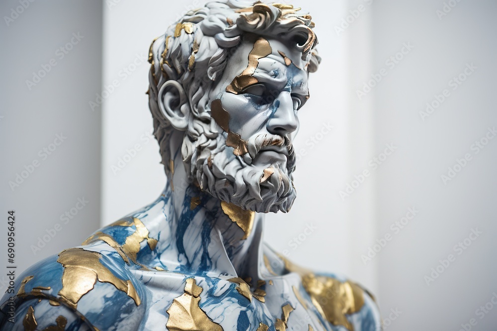 Fototapeta premium A abstract stoic marble sculpture, statue, bust of a ancient roman, greek person portraying stoicism.