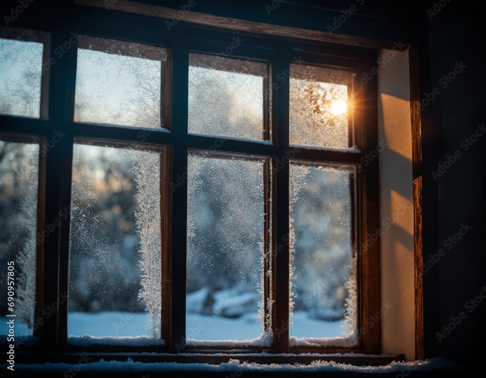 A close up of a window with frost on it - obrazy, fototapety, plakaty 