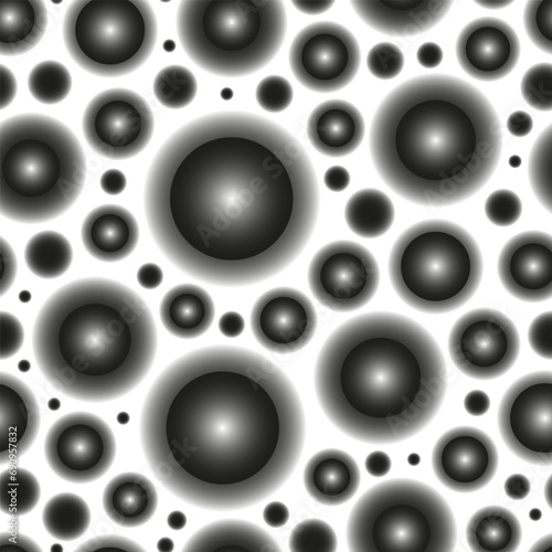 Abstract seamless pattern of gradient circles as foam bubbles. Vector background. Large and small spherical balls.