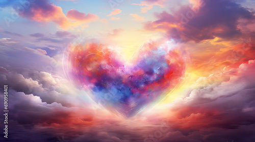 Beautiful colorful valentine day heart in the clouds