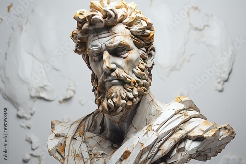 A abstract stoic marble sculpture, statue, bust of a ancient roman, greek person portraying stoicism.