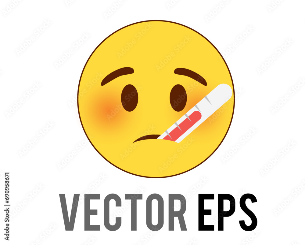 Fototapeta premium The vector isolated yellow sick face with mouth medical thermometer