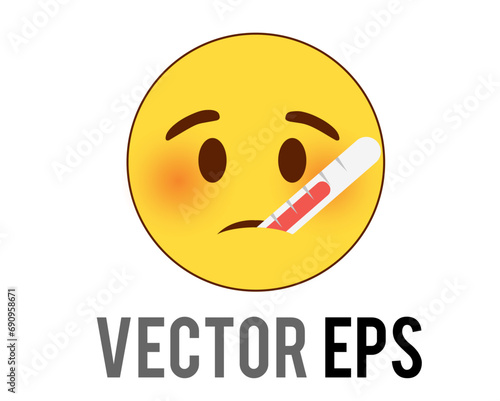 The vector isolated yellow sick face with mouth medical thermometer