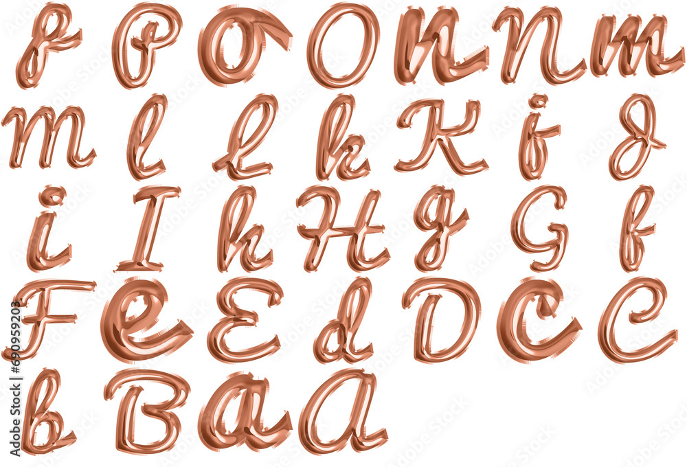 Rose Gold Foil Balloon Script Alphabet, Elegance in Every Curve Rose Gold Foil Balloon Script Alphabet, Elegance in Every Curve