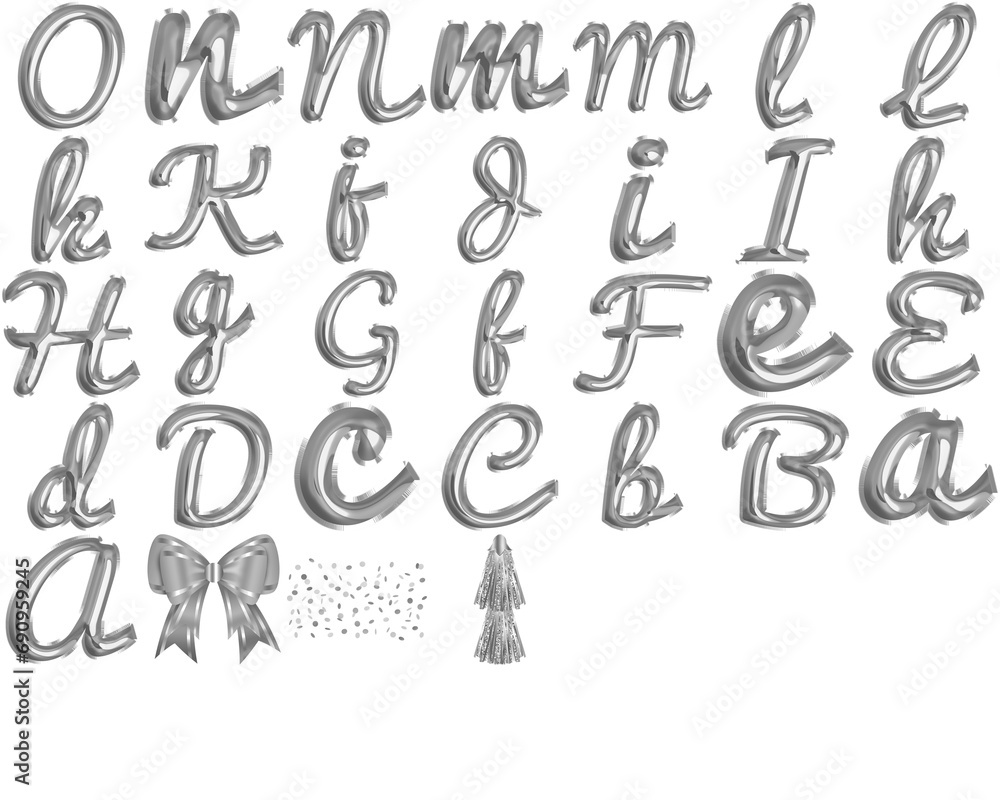 Silver Foil Balloon Script Alphabet, Metallic Grace