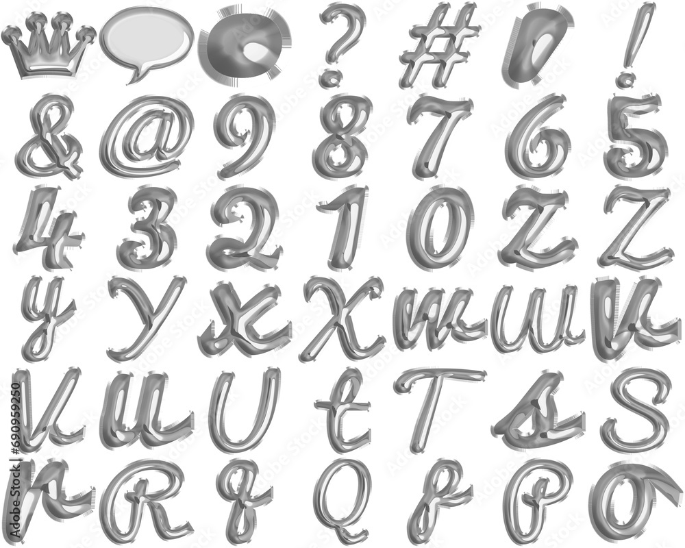 Silver Foil Balloon Script Alphabet, Metallic Grace Silver Foil Balloon Script Alphabet, Metallic Grace