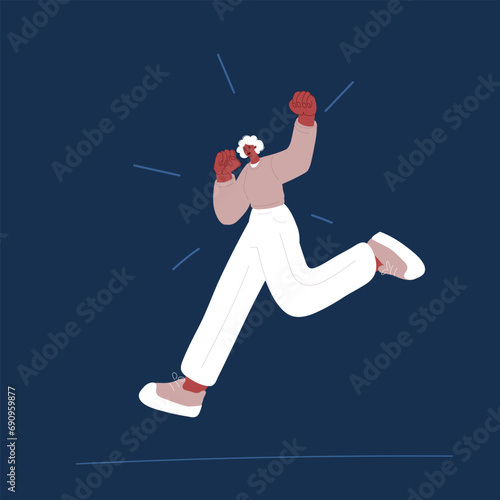 Cartoon vector illustration of happy woman run and jump