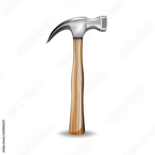 Realistic hammer illustration on white background.