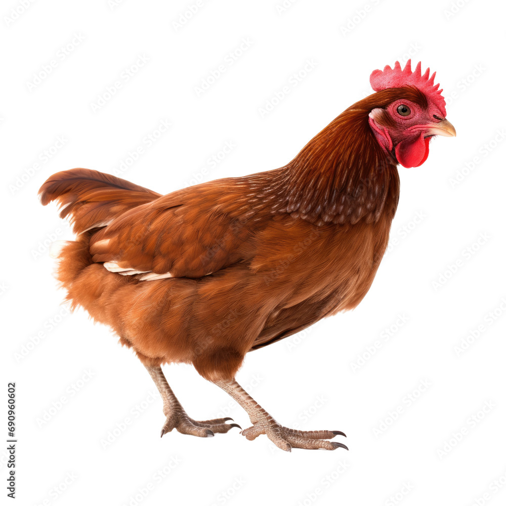 Brown Chicken Portrait Isolated on Clear Background