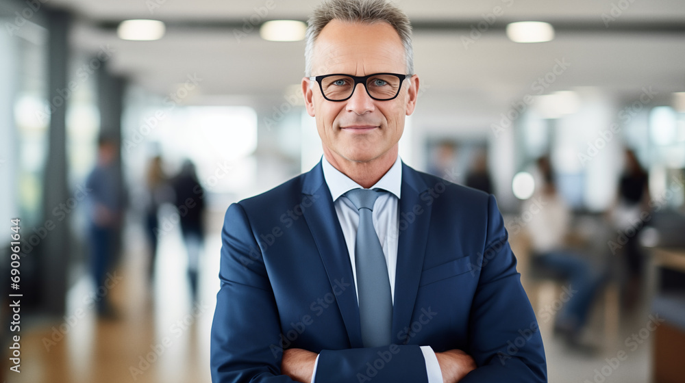 A sharply dressed man with a friendly smile exudes confidence and professionalism in his crisp suit, complete with a stylish tie and glasses, showcasing his success as a white-collar businessperson A sharply dressed man with a friendly smile exudes confidence and professionalism in his crisp suit, complete with a stylish tie and glasses, showcasing his success as a white-collar businessperson