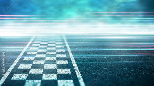 Abstract Race track finish line racing on light night