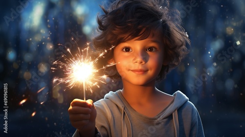 Boy holding a festive sparkler © JAArtificial