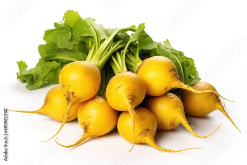 Bunch of Golden Beets: Freshness and Colours in Closeup Isolated on White Background