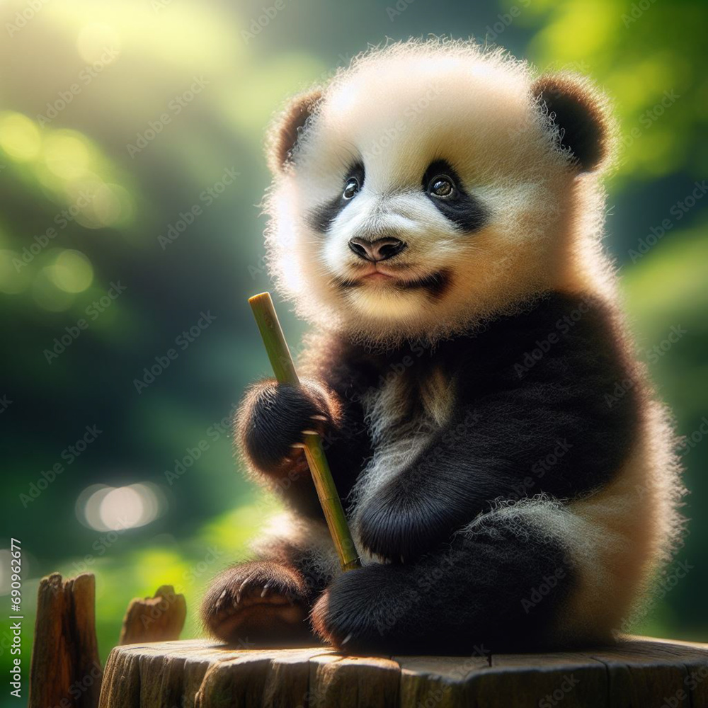 Obraz premium panda eating bamboo