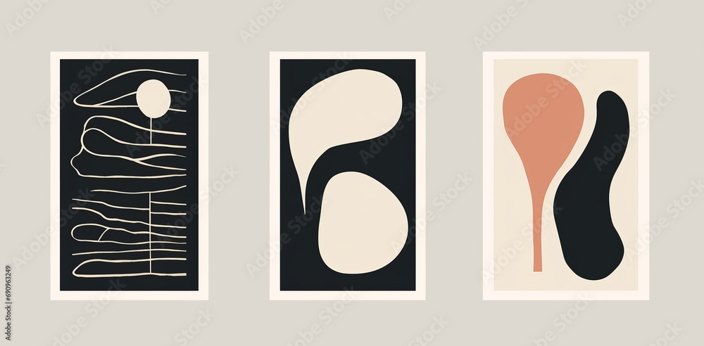 Set of minimal 20s geometric design poster with primitive shapes, Generative AI
