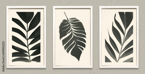Set of minimalist botanical composition with leaves abstract collage, Generative AI