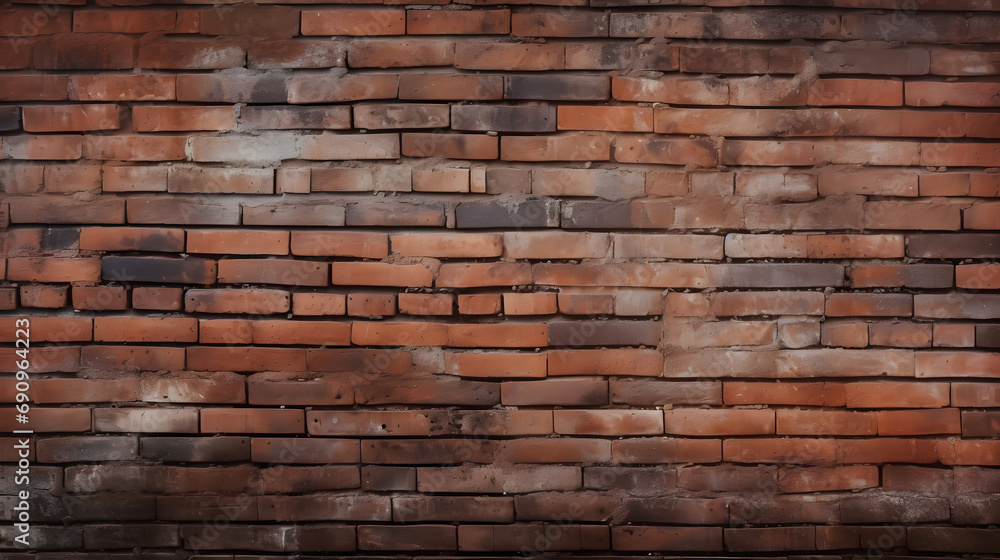 Red brick wall. Texture of old dark brown and red brick wall panoramic backgorund. Generative AI. Red brick wall. Texture of old dark brown and red brick wall panoramic backgorund. Generative AI.
