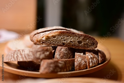 fresh tasty vinschgauer bread on plate 
