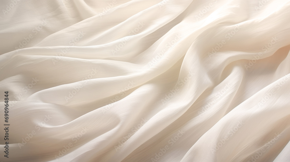 Obraz premium The texture of a linen fabric gently billowing in the breeze. The soft, natural lighting emphasize the fabric's gentle folds and wrinkles