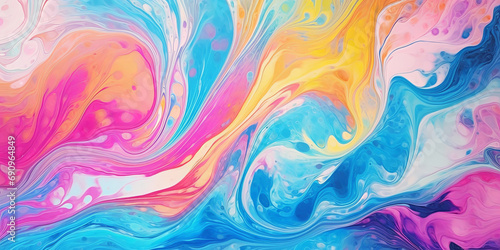 Abstract marbled acrylic paint ink painted waves painting texture colorful background, banner, vivid colors, rainbow color swirls