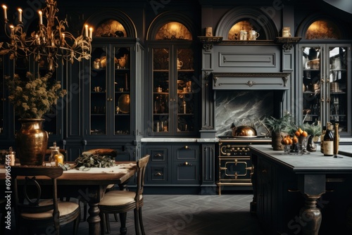 Dark luxury vintage style kitchen interior