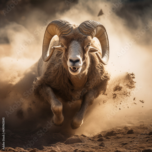 A billy mountain goat running