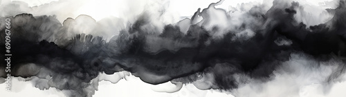 A black and white abstract watercolor background banner