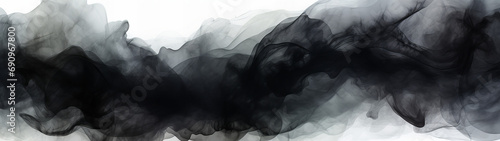 A black and white abstract watercolor background banner