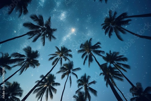 Standing palm trees on the night sky