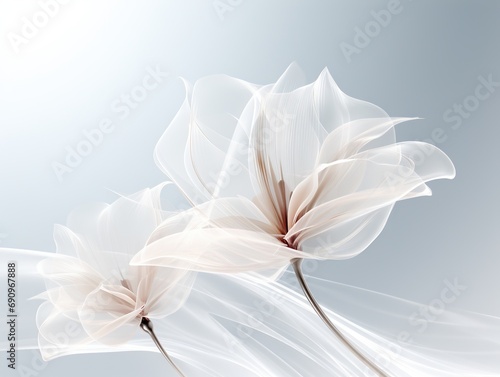 Abstract gentle transparent flowers, cyber silverpoint impressionism. Great as wallpaper, background, postcard, banner.