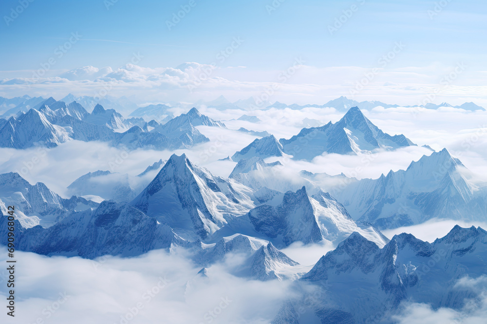 Beautiful snowcap mountain above the cloud