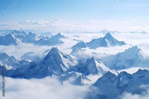 Beautiful snowcap mountain above the cloud © grey