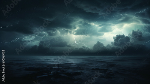 beautiful, mysterious looking dark rainy clouds, over the sea, ocean background